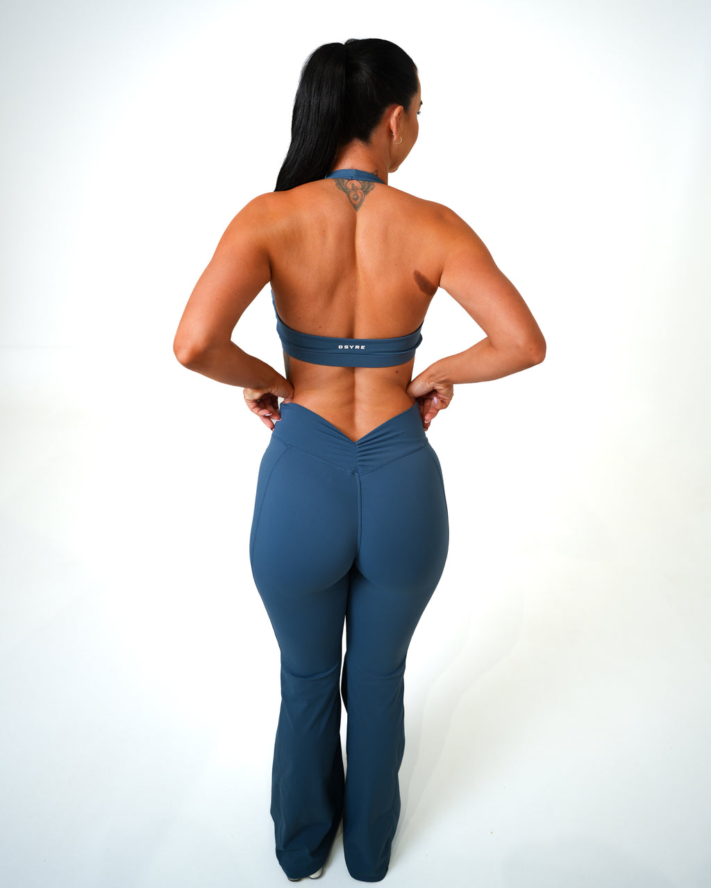 V Back Scrunch Flare Leggings - Teal